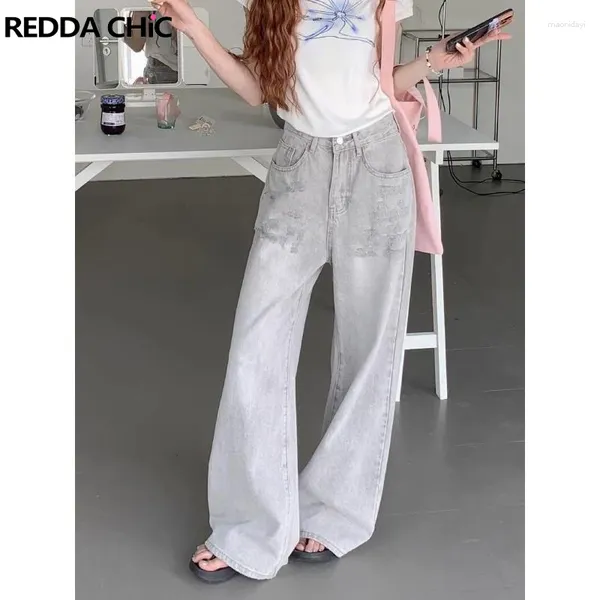 Женские джинсы ReddaChic Acubi, модные женские мешковатые серые повседневные брюки с высокой талией, свободные брюки-конькобежцы, уличная одежда в стиле Харадзюку