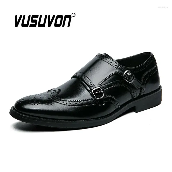 Sapatos casuais homens moda formal artesanal derby vestido vaca couro genuíno cavalheiro fivelas duplas monge sapato apontado preto casamento apartamentos