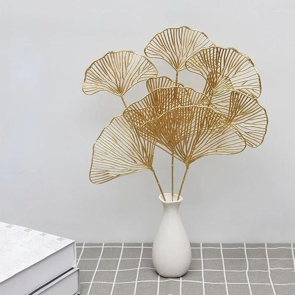 Fiori decorativi 1 pz 3 Ventaglio Foglia Rete Artificiale Oro Ginkgo Eucalipto Agrifoglio Plastica Per La Cerimonia Nuziale Disposizione Dei Fiori Decorazioni Per La Casa Artigianato