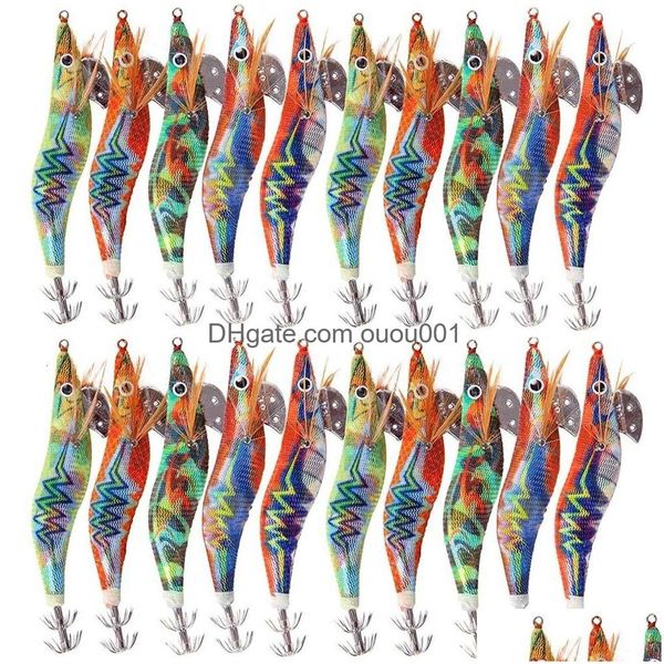 Esche esche 30 pezzi 20 pezzi 10 pezzi esca per la pesca di gamberetti in legno calamari giga gancio polpo seppie artificiale jigging esca dura consegna goccia Dh57E