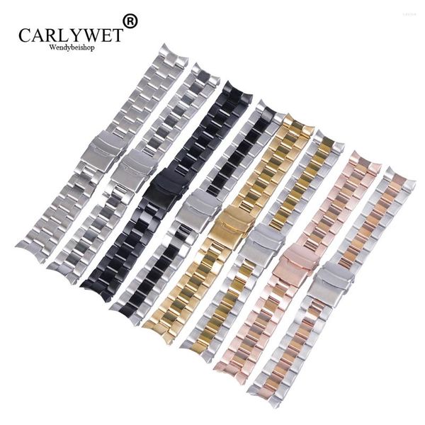 Assista Bandas Carlywet 22mm Alta Qualidade Aço Inoxidável Banda de Pulso Substituição Metal Pulseira Pulseira Dupla Push Fecho para