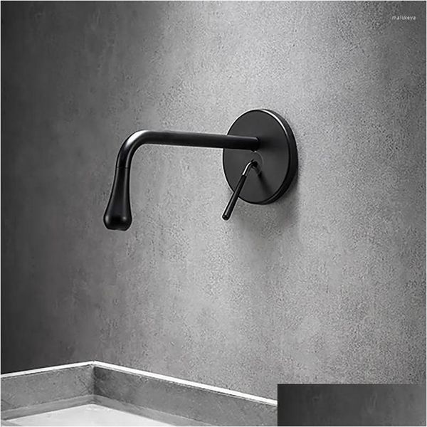 Torneiras de pia do banheiro Matte Black Wall-Mounted Bacia Torneira Único Handle Buraco Tap Aço Inoxidável Modern Drop Delivery Home Garden Sh Dhxg8