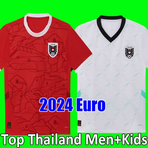 Euro 2024 Home Away Áustria Futebol Shrit Jerseys Kits Homens Tops Camisetas Uniformes Conjuntos Vermelho Tops Branco Tees Futebol Shrits Men Kit