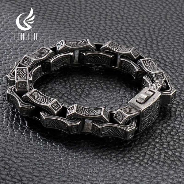 Kette Fangdun Skulptur Quadrat Charm Armband Herren Edelstahl Box Kette Armband Herren Antik Silber Schmuck Q240401