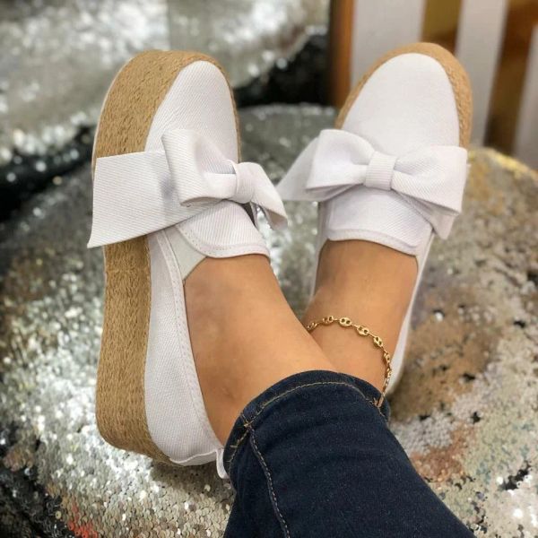 Scarpe da donna tela estiva scarpe tutta la piattaforma traspirante altezza del fondo spessa aumento delle sneaker casual bowknot da donna