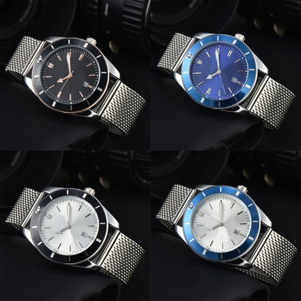 Movimento de quartzo relógios masculino relógio de pulso superocean simples casual preto azul banhado a prata metal aaa relógios de luxo vintage de alta qualidade famoso dia a dia sb079