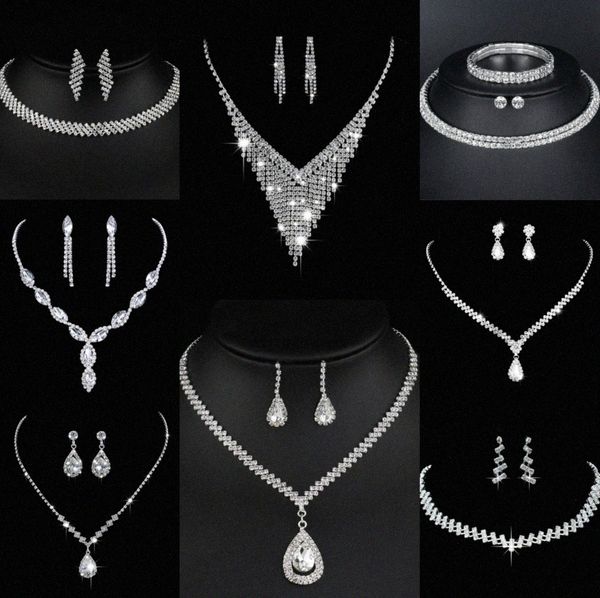Valioso laboratório conjunto de jóias com diamantes prata esterlina casamento colar brincos para mulheres nupcial noivado jóias presente j6CC #