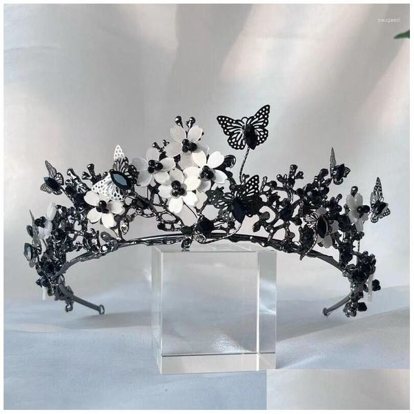 Saç klipsleri barrettes siyah kelebek taç tiara metal hediye doğum günü diyatem gelin goth damla dağıtım mücevher saçjewelry otik5