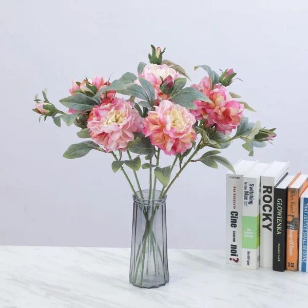 Fiori decorativi Composizione di fiori di peonia artificiale a 2 teste Bouquet di seta morbida e realistica Bella casa finta