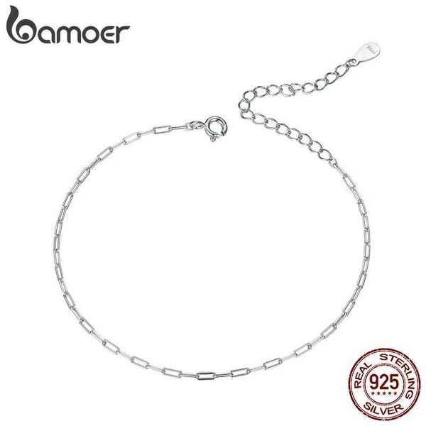 Zincir Bamoer İki Ton True 925 Sterling Gümüş Basit Bilezik Altın Temel Kablo Zincir Bağlantı Bağlantı Moda Mücevher Scb221 Q240401