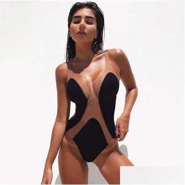 Costumi da bagno da donna Y Mesh Patchwork Costume intero 2022 Summer Beach See Through Costume da bagno Donna Bikini Body skinny Drop Deli Dhvjb