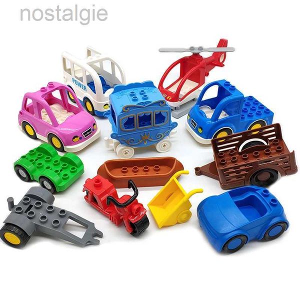 Blocchi Rimorchio Auto Moto Barca Grandi Blocchi di Costruzione Collocazione Veicolo Accessorio Kid Giocattoli Fai da Te Compatibile con Duploed Set Regalo 240401