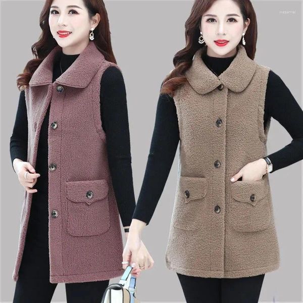 Coletes femininas mulheres cordeiros lã 2024 inverno outerwear manter quente grosso lã casacos feminino sem mangas jaqueta cor sólida senhoras colete