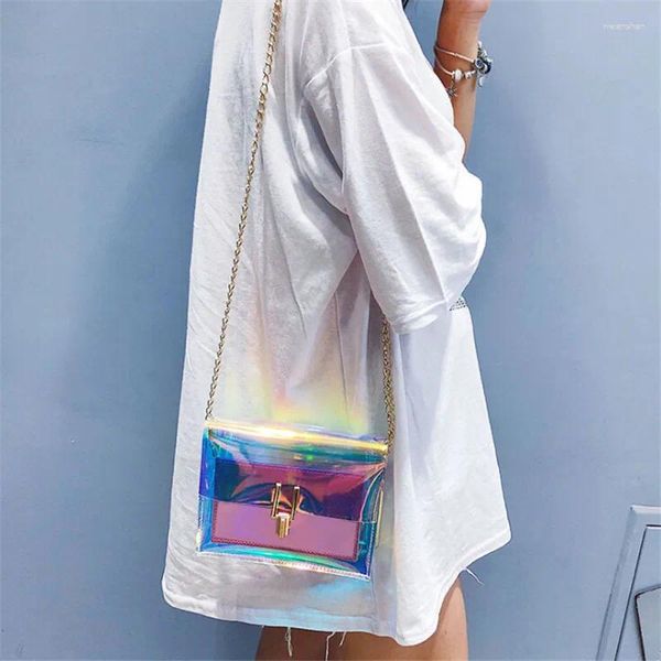 Bolsas de ombro mulheres laser transparente crossbody saco mensageiro pvc geléia pequena tote holográfica senhora sac femme bandoulier