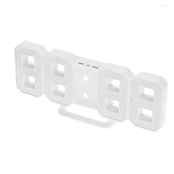 Masa saatleri modern ev duvar saati zamanlayıcı 3D LED dijital (beyaz)