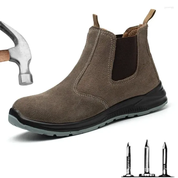 Botas flip couro proteção de trabalho sapatos anti hit punctura local segurança local alto superior trabalho soldagem protetora