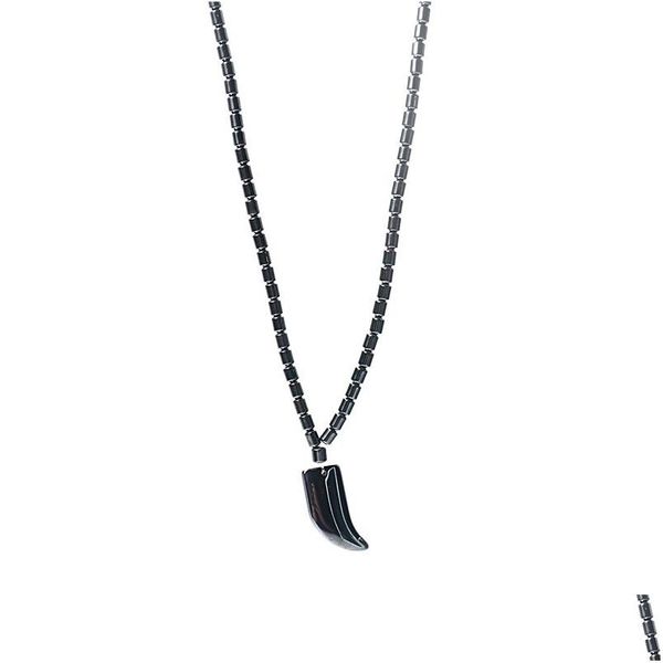 Collane con ciondolo Collana di ematite Perline di pietra naturale magnetica Gioielli per uomo Donna Forma di dente di lupo Consegna a goccia Otgkn