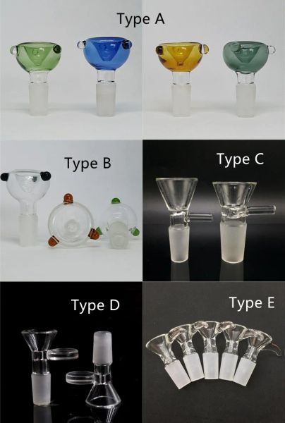 5 Türler Renkli Şeffaf Cam Kase Parçası Nargile 14mm Erkek Eklem Sigara İçme Kaseleri Huni Filtre Adaptör Sökme Su Bong LL