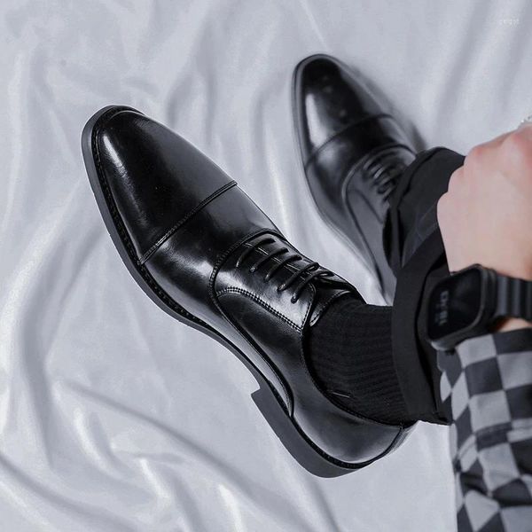 Классические мужские туфли-дерби, деловые офисные кожаные туфли ручной работы с однотонным носком на шнуровке, официальная обувь для свадебной вечеринки для мужчин B200