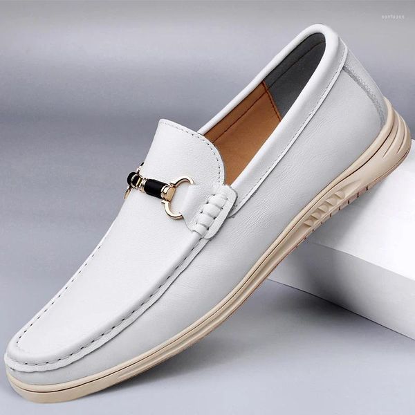 Sapatos casuais mocassins brancos designer de couro masculino sola macia vestido confortável mocassins de alta qualidade