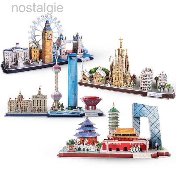 Blocchi Puzzle 3D Gioco Fai da te Giocattolo Carta Modello in miniatura Città Londra Parigi New York Mosca Famoso edificio Assembla Gioco Giocattoli per bambini Regali 240401