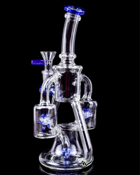 Doppio Recycler Bong Narghilè Elica Percolatore rotante Tubi dell'acqua Bubbler Recycler Impianti petroliferi fumo con giunto da 14 mm