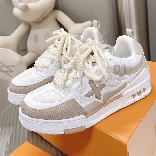 Designer Skate Sneakers Mulheres Homens Malha Abloh Sneaker Plataforma Virgil Maxi Sapatos Casuais Lace-Up Runner Trainer Embossed Borracha Genuíno Couro Pão Sapato 35-47 K34