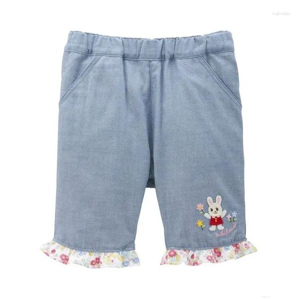 Calças meninas calças verão dos desenhos animados flor bordado rendas shorts cortado entrega bebê crianças roupas de maternidade otk0p