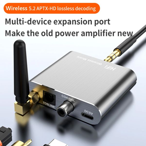 Lautsprecher AptXHD Bluetooth 5.2 Musikempfänger HiFi Wireless Audio -Adapter mit 3,5 mm Aux Toslink/Koaxialausgang für Verstärkerauto -Lautsprecher