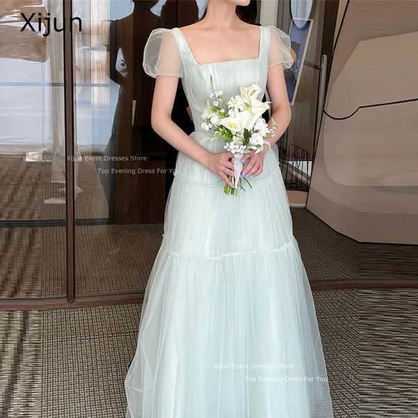 Xijun Fairy Tulle A-Line Abiti da sposa Puff Maniche corte Abiti da ballo Lunghezza pavimento Abiti da festa da sposa per donne coreane 240325