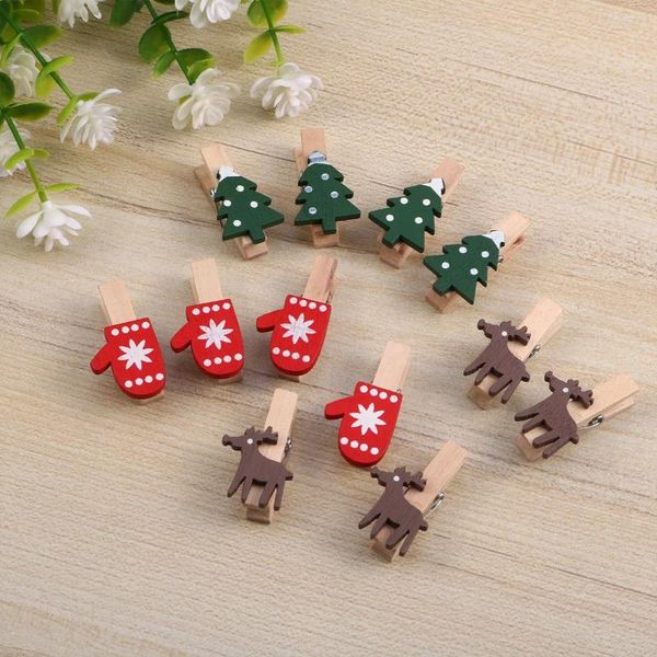 FRAMENTOS PO PODAS CLIPS DE CLIPS DO CANHO Decorativa Pequenas pinos de roupas de madeira de Natal