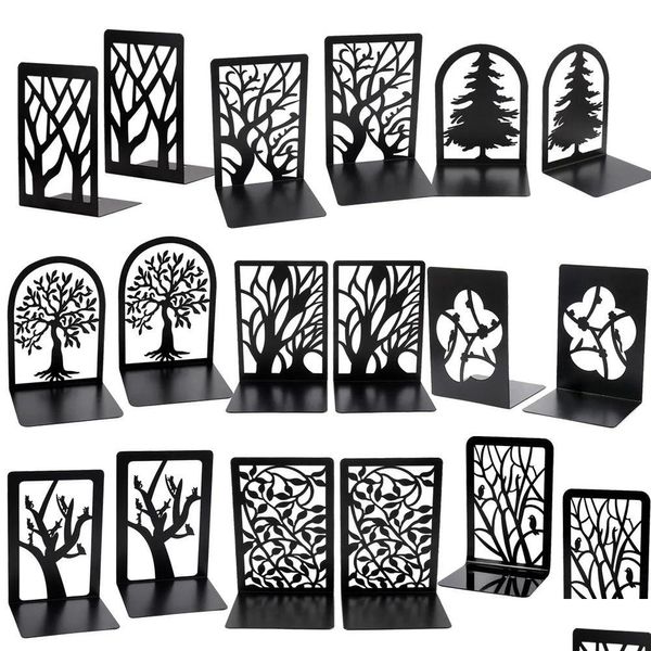 Objetos decorativos Figurinhas Metal Geometria Nonslip Bookend Suporte Livro Suporte Árvore Stand Office Stop Acessórios Termina Stopper G Dhg9G