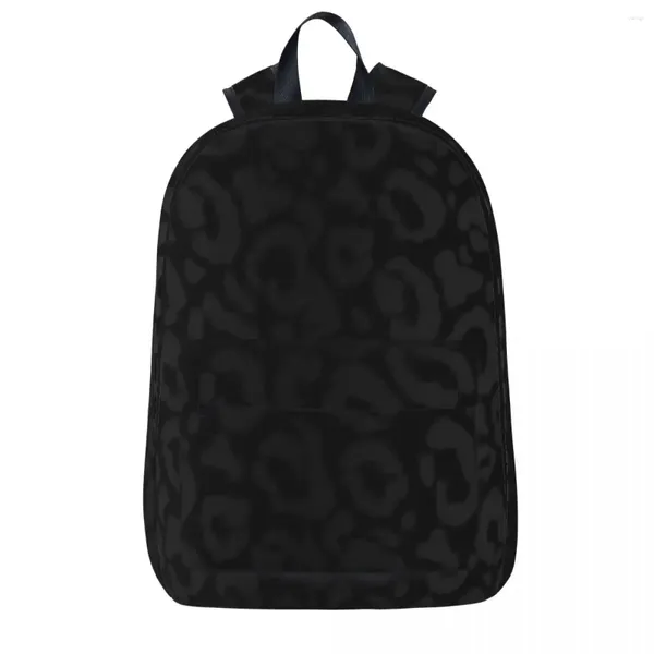 Mochila preta leopardo impressão chita pele mulher mochilas meninos meninas bookbag casual crianças sacos de escola portabilidade viagem mochila