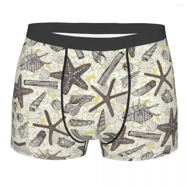 Underpants Novidade Boxer Shorts Calcinhas Homens Seashells Starfish Areia Natural Underwear Respirável para Homme S-XXL