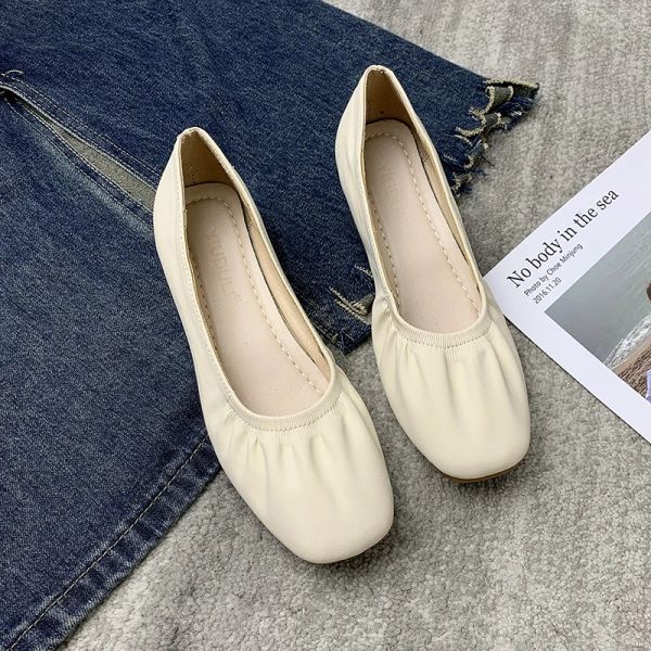 Flats Square Toe Weiche PU Leder Frauen Slipper falten Ballett Flats Solid Grandam Schuhe Frauen bequeme Schlupf auf Ballerina 2023