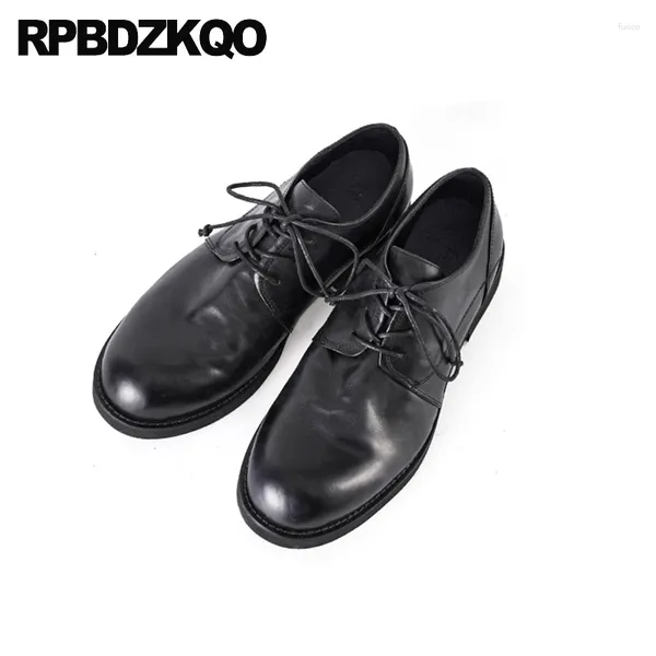 Sapatos de vestido Oxfords Couro Derby Business Wide Toe Lace Up Sólidos Homens Genuínos Couro Liso Retro Fur Forrado Marrom Japonês Flats