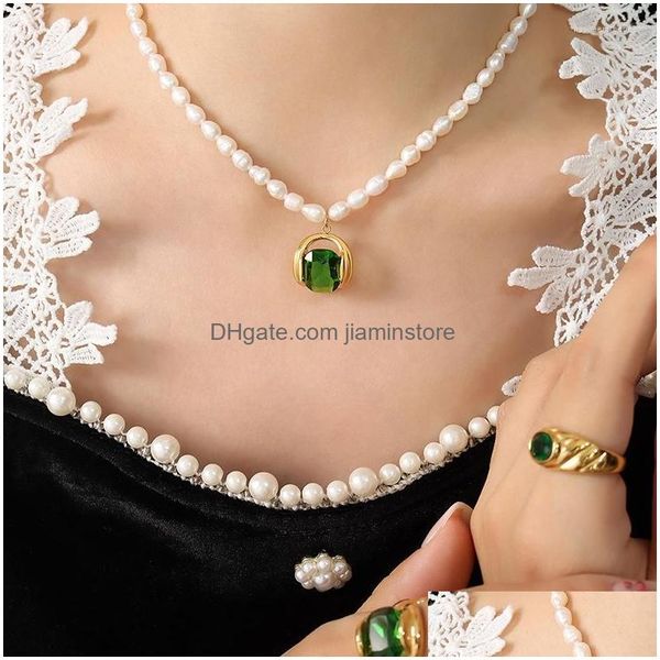 Pingente colares verde zircon cristal charme natural de água doce colar de pérolas Irregar arroz barroco Strand gargantilha jóias gota entregar dh3at