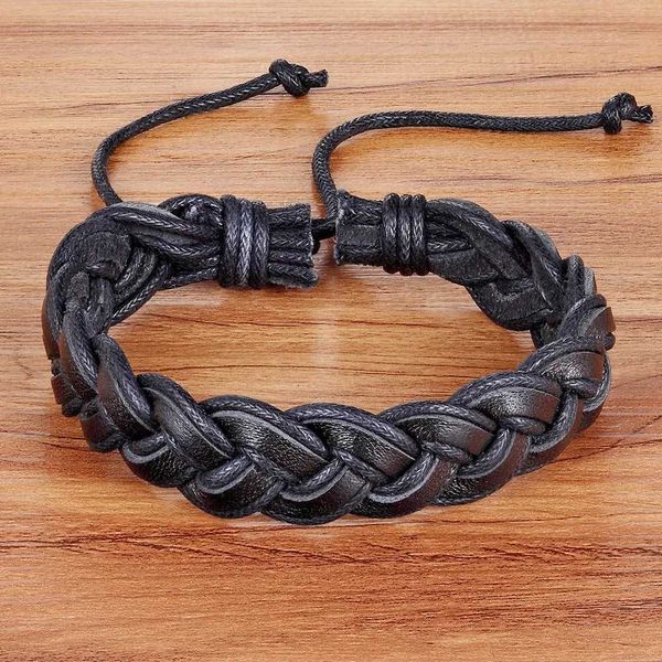 Catena TYO Moda Fascino Bracciale in pelle Bracciale da uomo Popolare Fasciatura fai da te Bracciale tessuto nero fatto a mano!Misura 18-25 cm Q240401