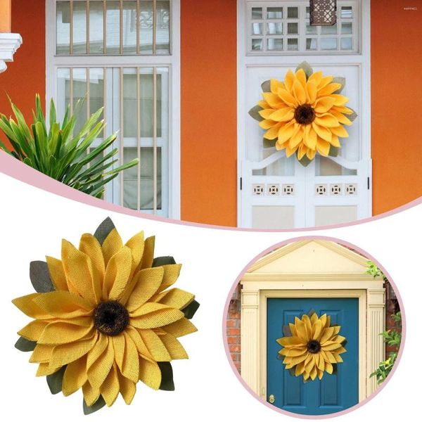 Flores decorativas primavera grinaldas para porta da frente ao ar livre folha girassol sinal de boas-vindas janela ventosas