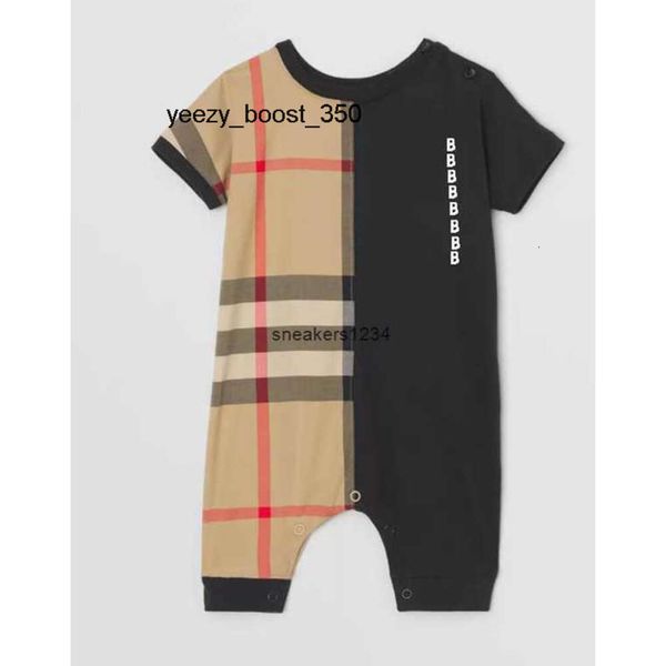 Burberrlies neugeborene Designer-Baby-Strampler für Mädchen und Jungen, kurzärmelige Baumwoll-Overalls, Kinderkleidung, Marke mit Buchstaben-Aufdruck, Säuglings-Baby-Strampler für Kinder, Schwarz, Weiß