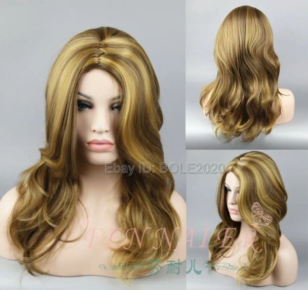 Perücken Sex Woman's Long Braun Blonde gemischte Welle Cosplay Perücken synthetische Vollhaar Perücken Neue hochwertige Modebildperücke