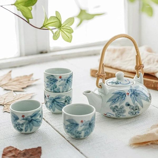 Conjuntos de chá Pintados à mão Uva Japonês Conjunto Cerâmico Chá Porcelana Bule Cerimônia Criativa