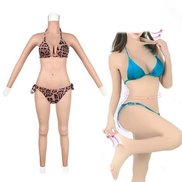 Almofada de mama Silicone Full Bodysuit C Cup Tornozelo Comprimento Crossdressing Vestuário Masculino para Feminino Realista Formas de Mama Falso Vagina Crossdressers 240330