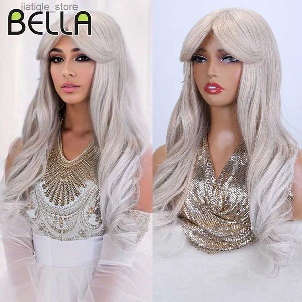 Perucas sintéticas Bella Blonde Wigs sintéticas com perucas de cabelo de onda corporal long longa e natural para mulheres diárias perucas de cosplay usam cabelos falsos resistentes ao calor Y240401