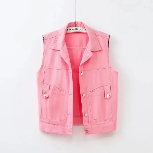 Damenwesten Schwarz Rosa Rot Weiß Cowboy Weste Weste Kurz 2024 Frühling Herbst Slim Flip Kragen Jeans Jacke Top Mantel