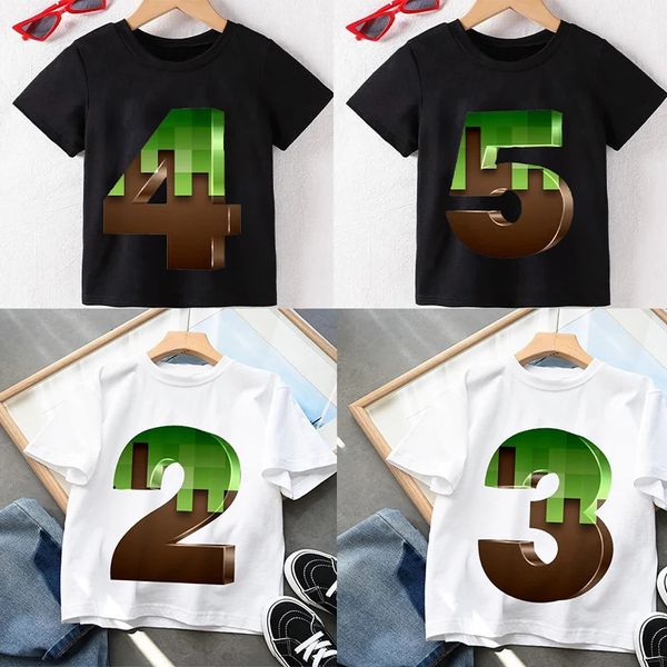 Feliz Birthda Bebê Crianças Dos Desenhos Animados Imprimir Mc Jogo Número 2-9th Nome Imprimir Camiseta Crianças Camisetas Menino Menina Presente Tshirt Presente 240326