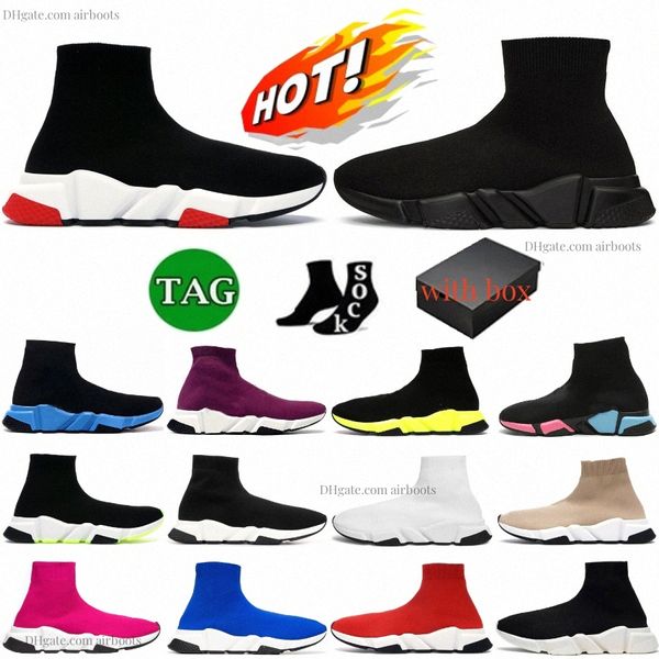 Sock Shoes Designer Sapatos Casuais Speed Trainer Sock Boots Speeds Shoe Runners Sneakers Knit Preto Branco Vermelho Plataforma Running Lace Sport Boot Azul Cinza J0Tr #