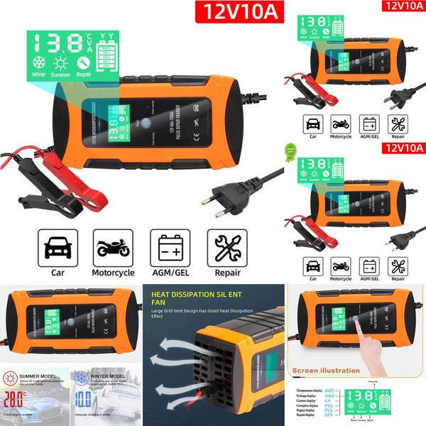 2024 12V 10A LCD Dokunmatik Ekran Ekran Araç Pil Şarj Cihazı Otomatik Akıllı Pil Şarj Cihazı Darbe Onarım Şarj Cihazları Islak Kuru Kurşun Asit