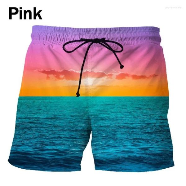 Shorts Masculino Verão Pôr do Sol 3d Estampado Engraçado Moda Casual Praia