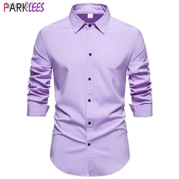 Camicie eleganti da uomo Plus Tees Polo viola chiaro 2023 Autunno New Regular Fit Camicia a maniche lunghe per uomo Casual Button Up Top Camicetta Chemsie Homme yq240401